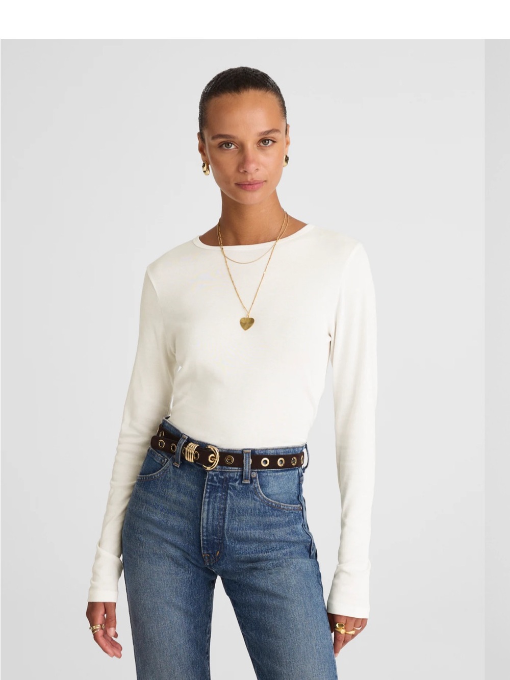 Madewell SoSoft White Long Sleeve Crewneck Top NW949 Medium
